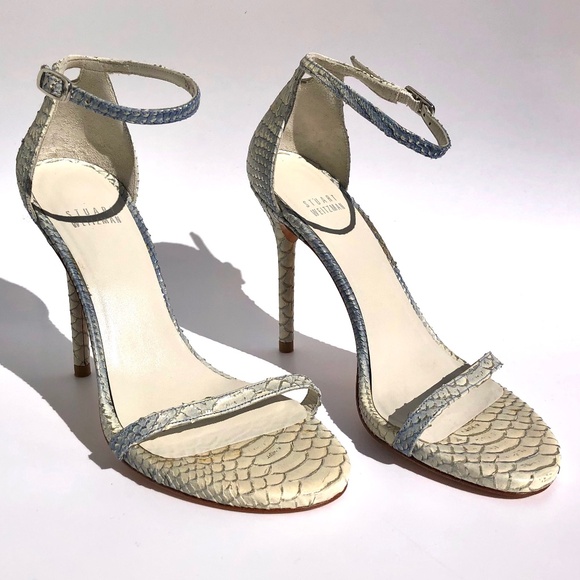 Stuart Weitzman Nudistsong Stiletto Heels Women 6M Ankle Strap Sandal Python - Picture 2 of 14